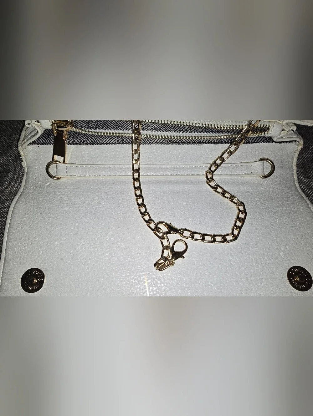 Madison West White Clutch with Gold Chain Strap